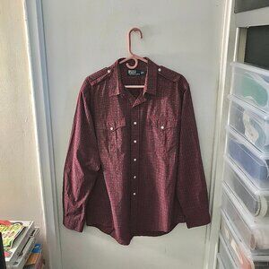 Men's Polo Button-Down Long Sleeve Shirt - Burgundy/Black/White - Size XL